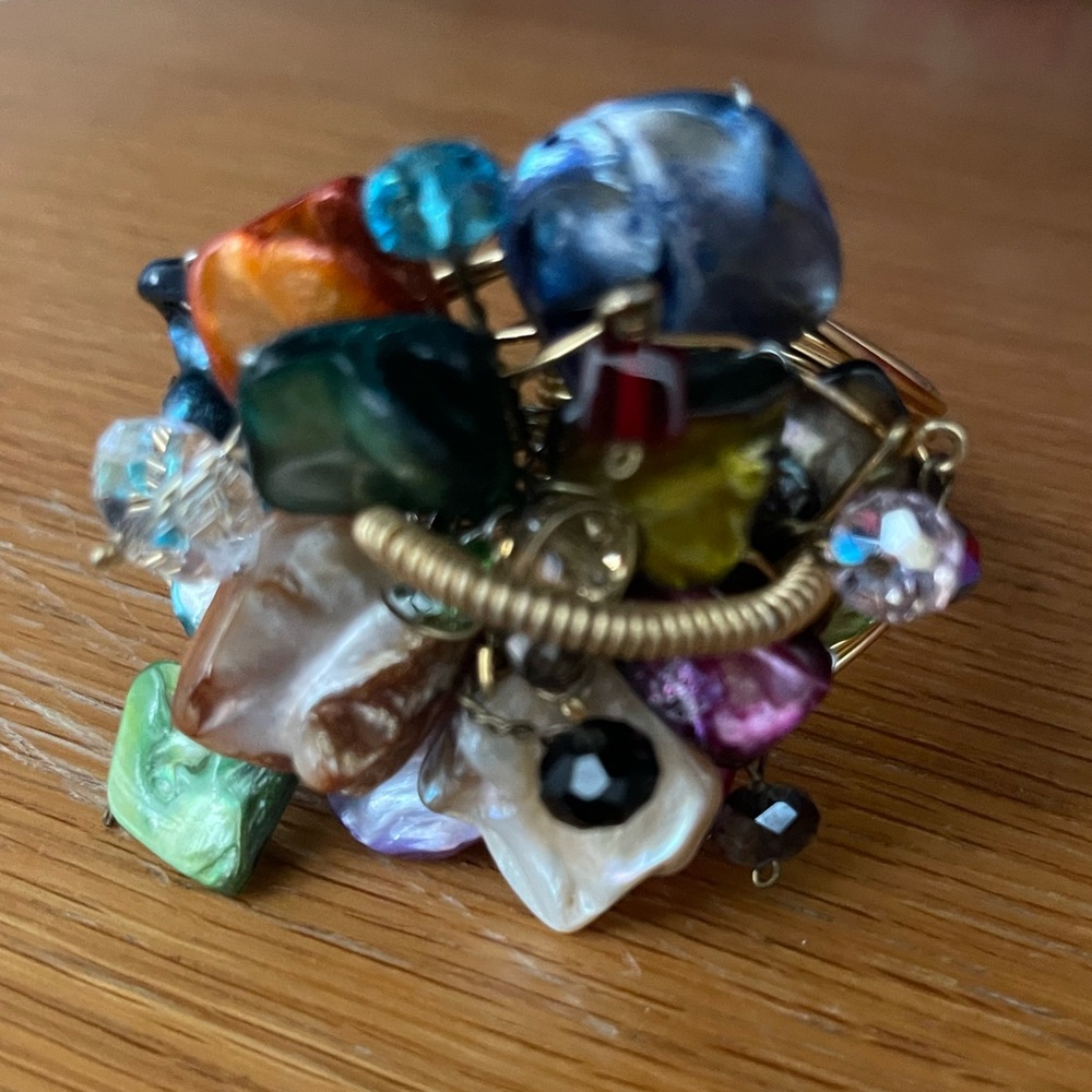 Multicolor Gemstone Cluster Adjustable Cuff Brace… - image 1